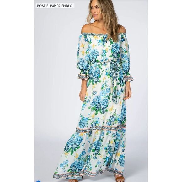 Pinkblush, x Flying Tomato Ivory Floral Off Shoulder Maternity Maxi Dress Nwot M - Picture 11 of 11